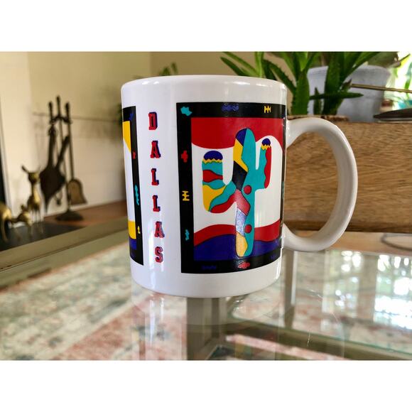 Vintage DALLAS TEXAS Mug Coffee, Western Cactus, Colorful Design Tea Mug - Picture 1 of 10